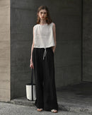Linen Drawstring Crew Neck Cropped Vest