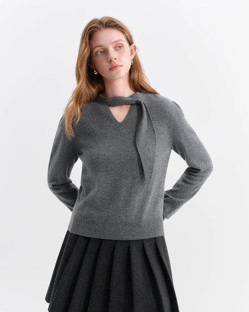 Openwork V-Neck Wool Knit Sweater