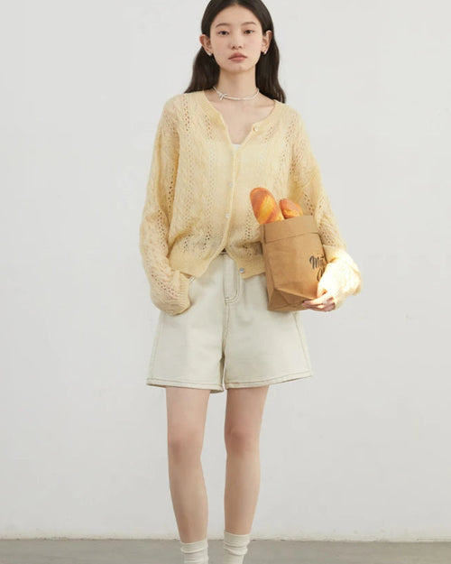 Loose Casual Mohair Hollow Knitted Cardigan