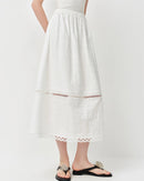 Cotton Lace-Trimmed A-Line Midi Skirt