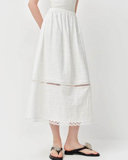 Cotton Lace-Trimmed A-Line Midi Skirt
