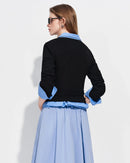 Straight-Shoulder V-Neck Knit T-Shirt