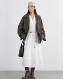Striped Lantern Sleeve A-Line Midi Dress