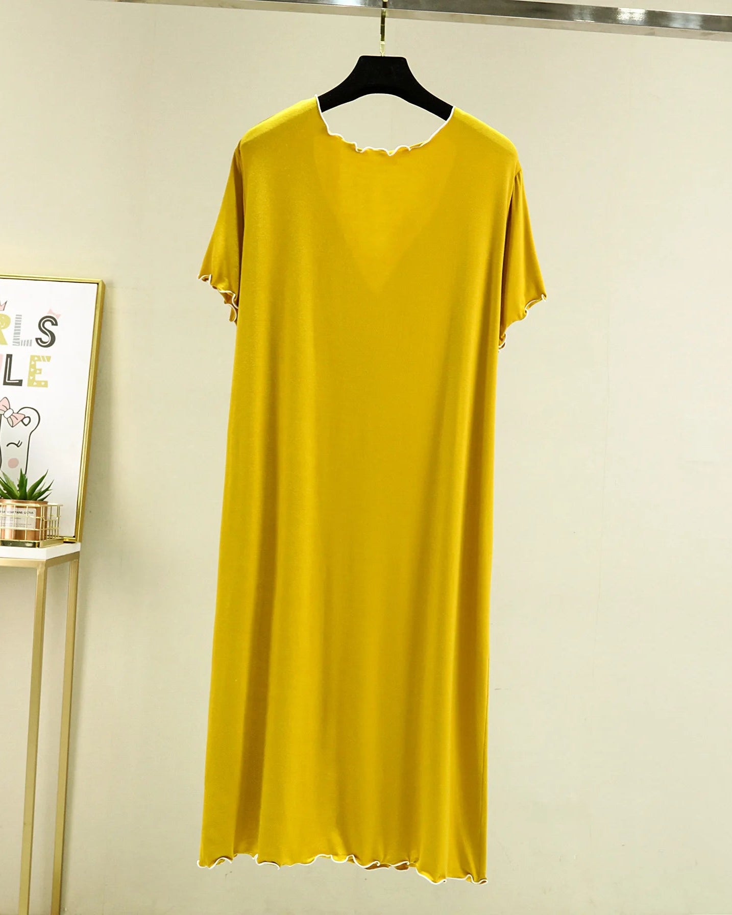 Modal V-Neck Short-Sleeve Mid-Calf Sleep Dress