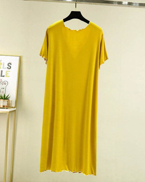 Modal V-Neck Short-Sleeve Mid-Calf Sleep Dress