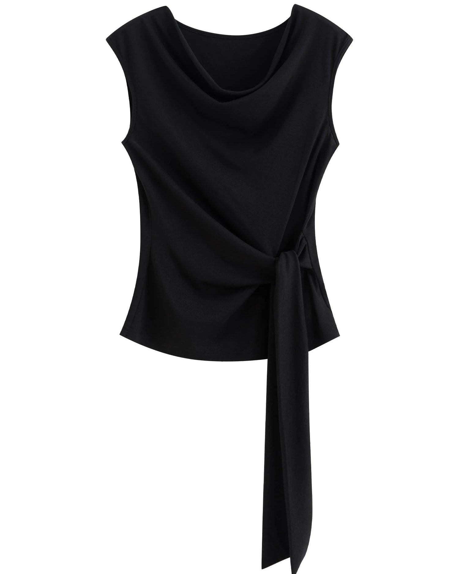 Pleated V-Neck Sleeveless Knit T-Shirt