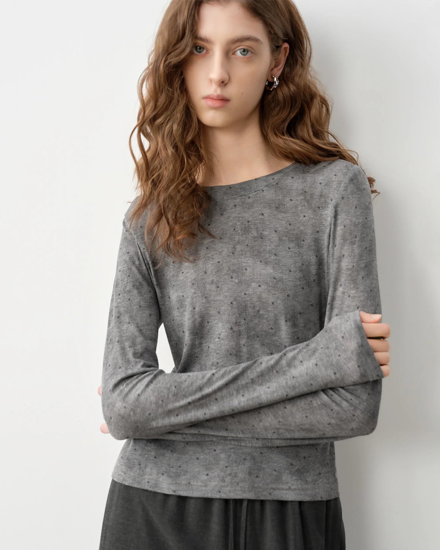 Polka-Dot Crew-Neck Long-Sleeved T-Shirt