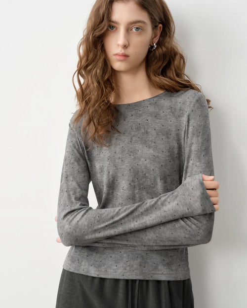 Polka-Dot Crew-Neck Long-Sleeved T-Shirt