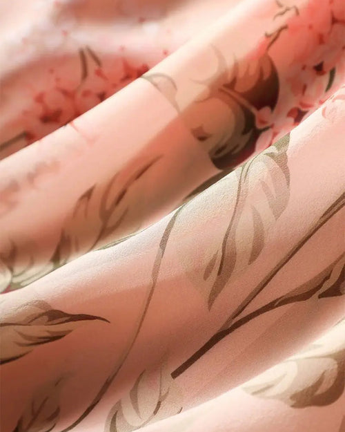 Floral Print Chiffon Bow Neck Long Sleeve Dress