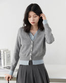 Contrast Trim V-Neck Knit Cardigan