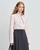 Striped Cotton Bunny-Tie Collar Shirt