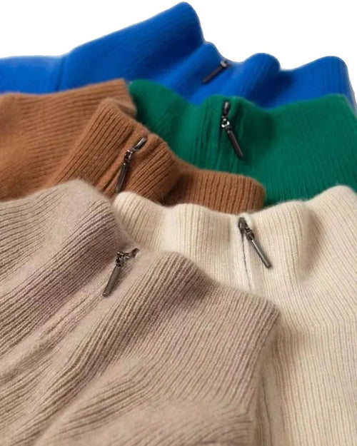Gentle Herd Lapel Zipper Cashmere Pullover