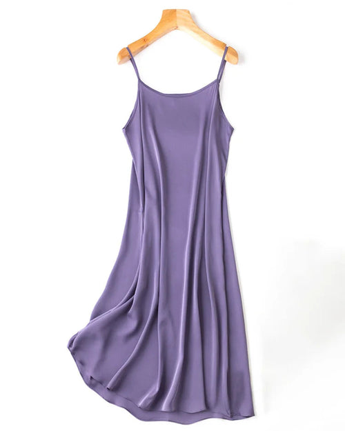 Silk-Spandex Spaghetti Strap A-Line Knee Dress