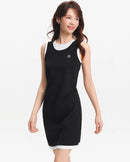 Ribbed Embroidery Faux-Layer Slim Dress