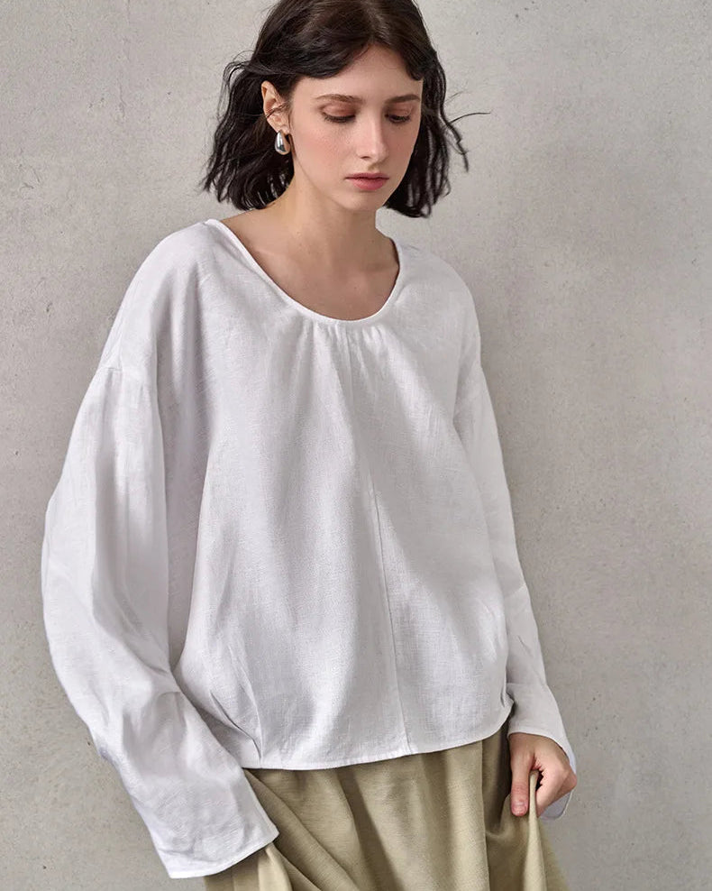 Loose-Fit Linen Crew-Neck Shirt