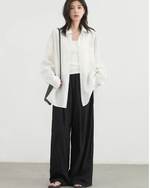 High-Waist Pleated Wide-Leg Trousers