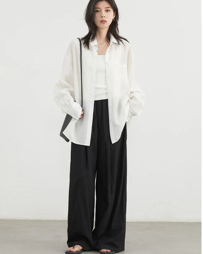 High-Waist Pleated Wide-Leg Trousers