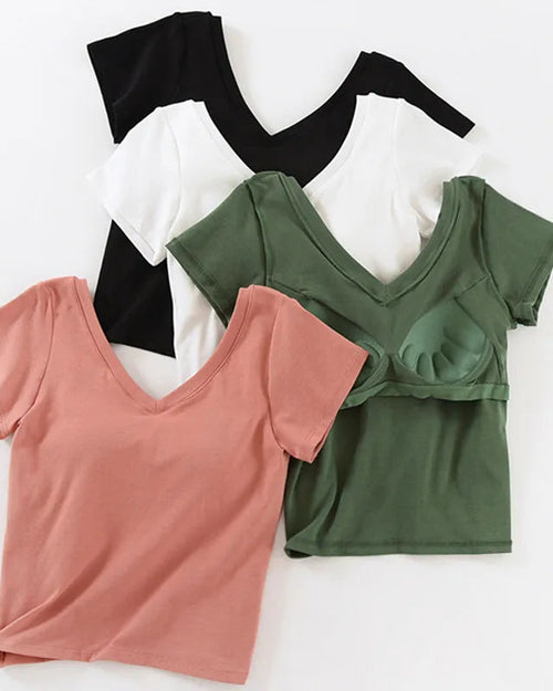 V-Neck Sleep Top with Built-In Chest Pad