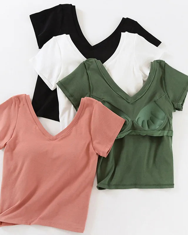 V-Neck Sleep Top with Built-In Chest Pad