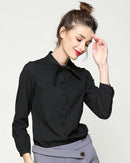Solid Color Collar Tie Single-Breasted Shirt