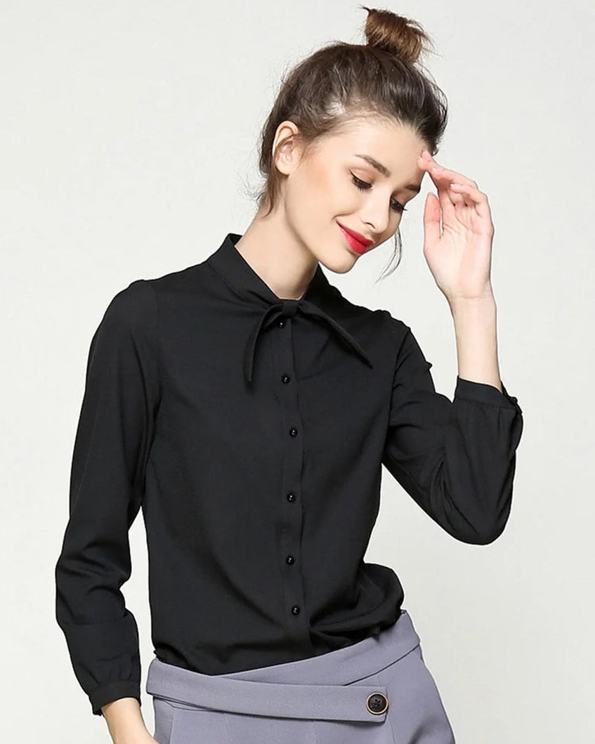 Solid Color Collar Tie Single-Breasted Shirt