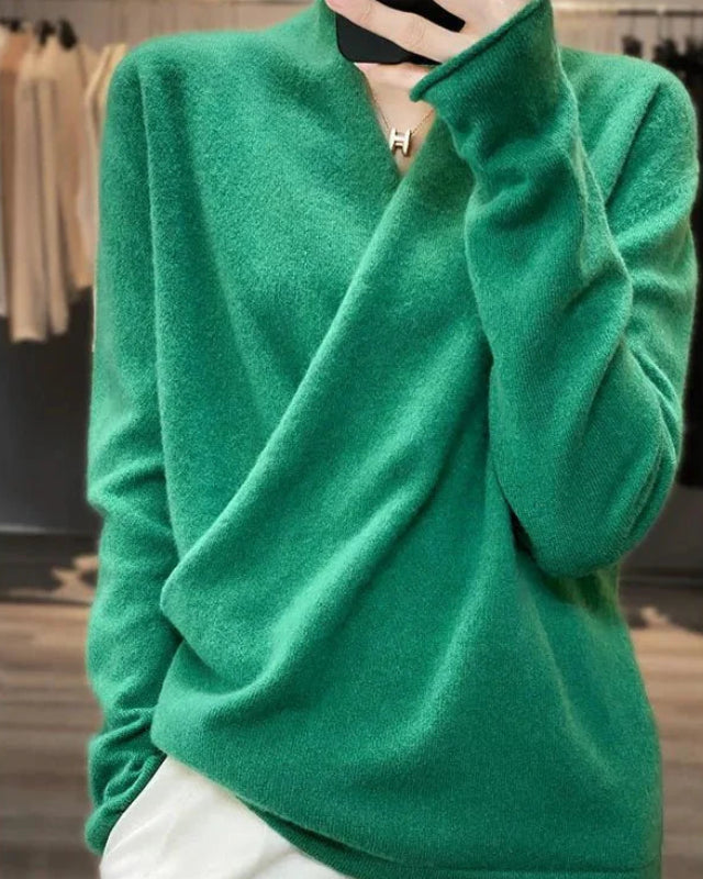 V-neck Wrap Style 100% Wool Knitted Sweater