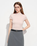 Semi-High Neck Short-Sleeve Knit Sweater