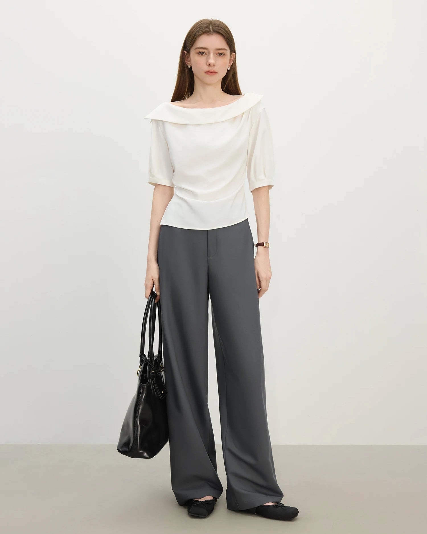 Asymmetric Collar Crinkle Office Shirt