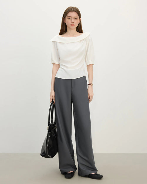 Asymmetric Collar Crinkle Office Shirt