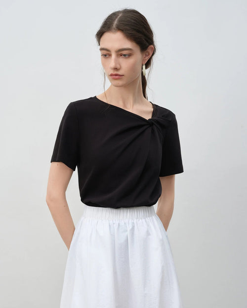 Asymmetrical Knotted Short-Sleeved T-Shirt