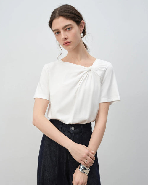 Asymmetrical Knotted Short-Sleeved T-Shirt