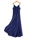 Mulberry Silk Spaghetti Strap V-Neck Fit-and-Flare Maxi Dress