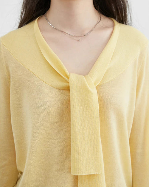 V-Neck Lace-Up Knit Pullover Sweater