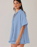 Cotton Half-Sleeve Shirt & High-Waist Shorts Set