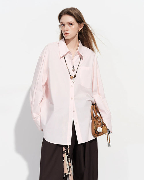 Loose-Fit Cotton Stand-Collar Shirt