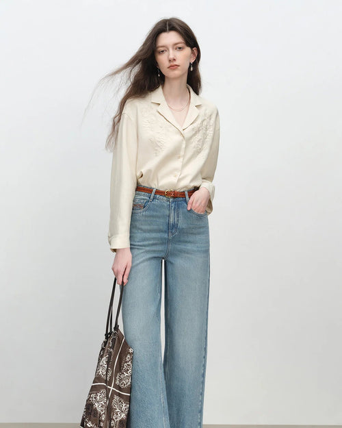 Linen-Blend Polo-Neck Button-Front Shirt