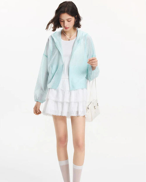 Floral Texture Oversized Hooded Sun Jacket