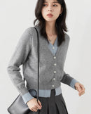 Contrast Trim V-Neck Knit Cardigan