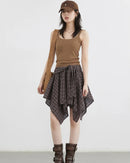 Plaid Asymmetric A-Line Cotton Midi Skirt