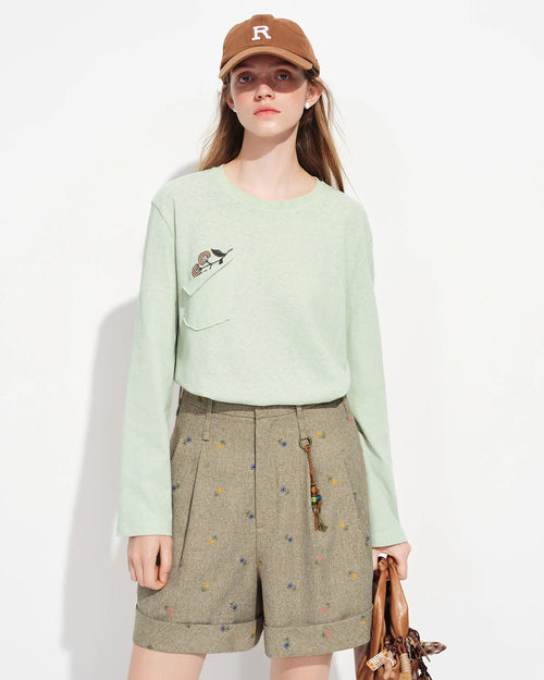 Loose-Fitting Embroidered Sun Protection T-Shirt