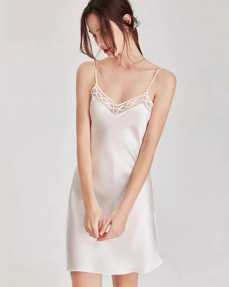 Mulberry Silk Lace-Trim Sleeveless Nightgown