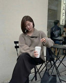 Oversized Irregular Zipper High Neck Cashmere Sweater