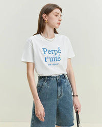 Letter Embroidered All-Match T-Shirt