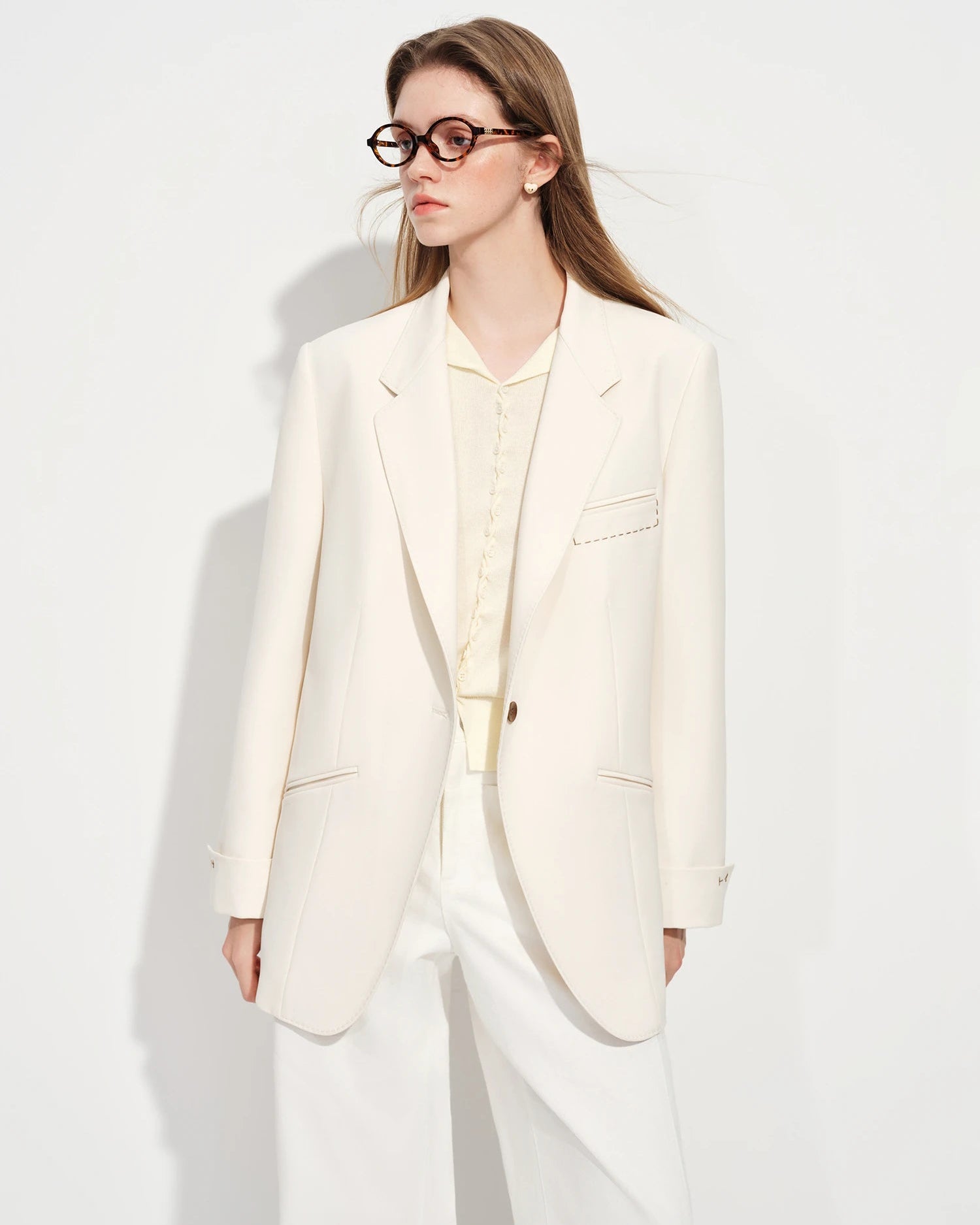 Loose-Fitting Single-Breasted Lapel Suit Jacket