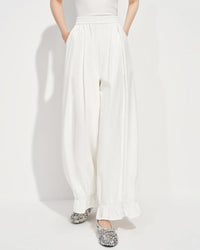 Elastic-Waist Wide-Leg Flared Trousers