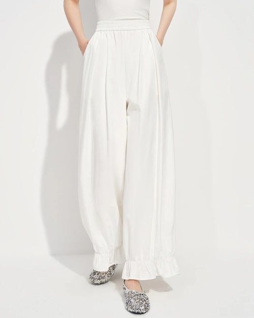Elastic-Waist Wide-Leg Flared Trousers