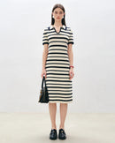 Long Striped Polo Collar Knit Dress