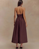 Sleeveless Turn-Down Collar Belted Maxi Dress