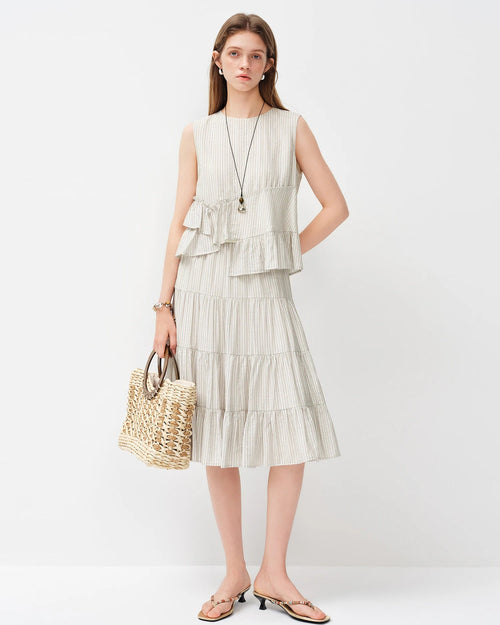 Irregular Sleeveless Casual Striped Shirt