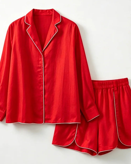 Solid Puff Sleeve Shirt Shorts Set